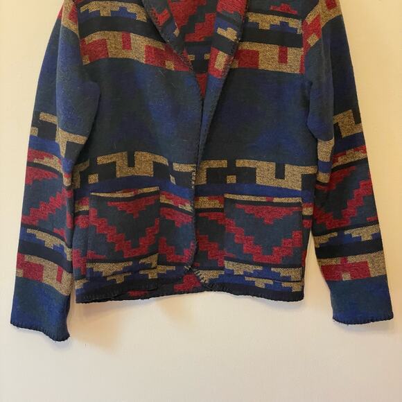 I Love H81 M cardigan multicolor Aztec cabincore cozy wool blue pocket geometric - Picture 3 of 7